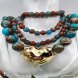 Foto 4: Colar Cora��o Dourado com Contas Mescladas Turquesa e Terracota