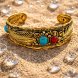 Foto 2: Pulseira Feminina Vintage Dourada com Pedras Turquesa e Vermelha